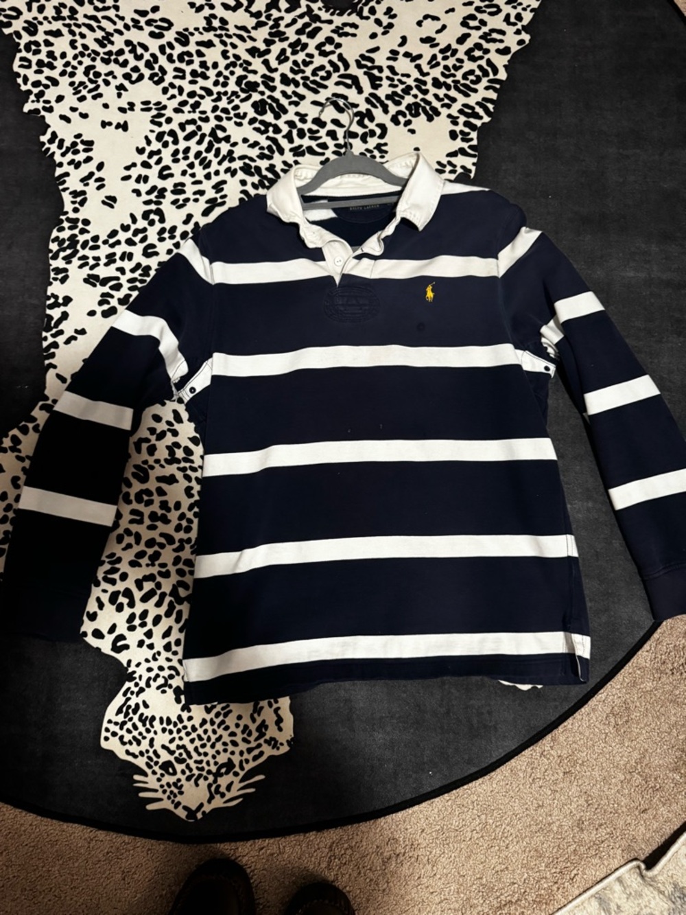 Polo Ralph Lauren Navy & White Striped Rugby Polo